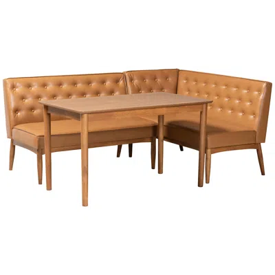 Baxton Studio Riordan Tan Faux Leather 3-piece Dining Nook Set In Brown