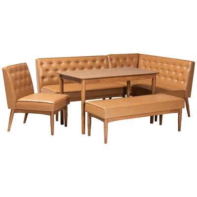 Baxton Studio Riordan Tan Faux Leather 5-piece Dining Nook Set In Brown
