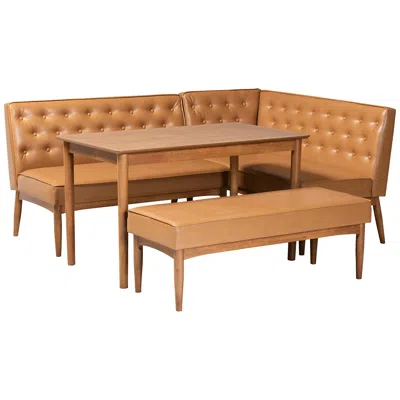 Baxton Studio Riordan Tan Faux Leather Modern 4-piece Dining Nook Set In Brown