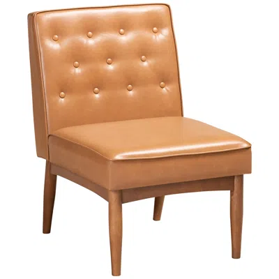 Baxton Studio Riordan Tufted Tan Faux Leather Dining Chair In Brown