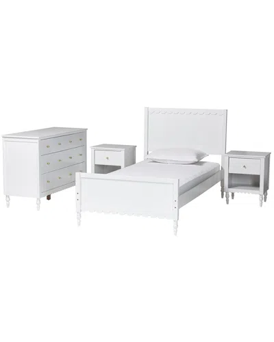 Baxton Studio Roni Modern Scalloped 4pc Full Bedroom Set With 2 Nightstands In White