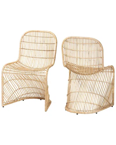 Baxton Studio Rosalba Bohemian Rattan 2pc S-curve Dining Chair Set In Neutral
