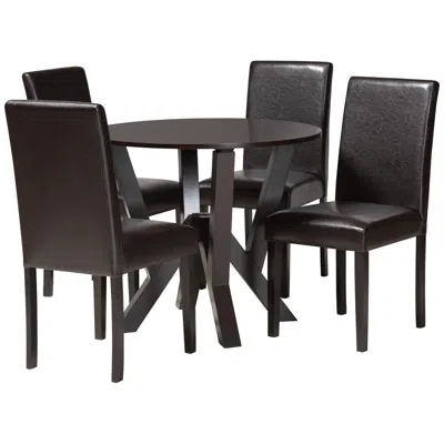 Baxton Studio Rosi Espresso Brown Faux Leather And Wood 5-piece Dining Set In Black