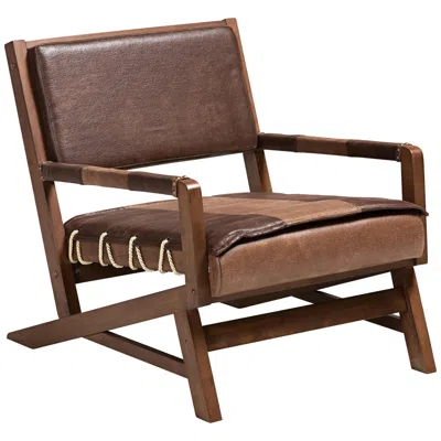 Baxton Studio Rovelyn Brown Faux Leather And Walnut Wood Lounge Chair