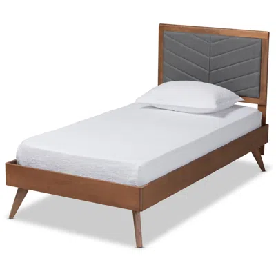 Baxton Studio Roze Dark Gray Fabric Walnut Brown Twin Size Platform Bed