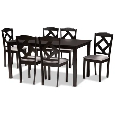 Baxton Studio Ruth Gray Fabric Dark Brown 7-piece Dining Set In Black