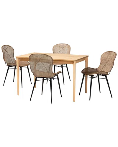 Baxton Studio Sabelle Japandi Rattan 5pc Dining Set