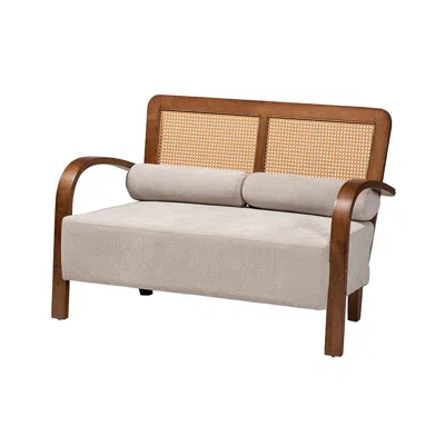 Baxton Studio Sage Modern Japandi Light Grey Fabric And Walnut Brown Finished Wood Loveseat In White