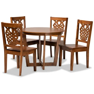 Baxton Studio Salida Walnut Brown Wood 5-piece Dining Table And Chair Set
