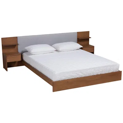 Baxton Studio Sami Walnut Brown Queen Platform Storage Bed W/ Nightstands
