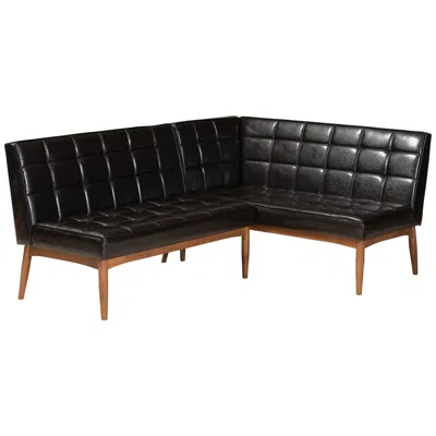 Baxton Studio Sanford Brown Faux Leather 2-piece Dining Nook Banquette Set In Black