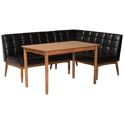 Baxton Studio Sanford Dark Brown Faux Leather 3-piece Dining Nook Set In Black