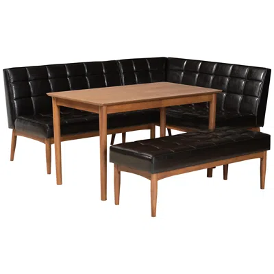 Baxton Studio Sanford Dark Brown Faux Leather 4-piece Dining Nook Set In Black