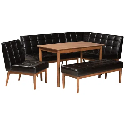 Baxton Studio Sanford Dark Brown Faux Leather 5-piece Dining Nook Set In Black