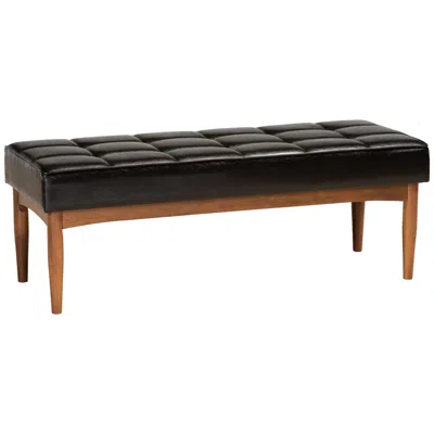 Baxton Studio Sanford Dark Brown Faux Leather Dining Bench In Black