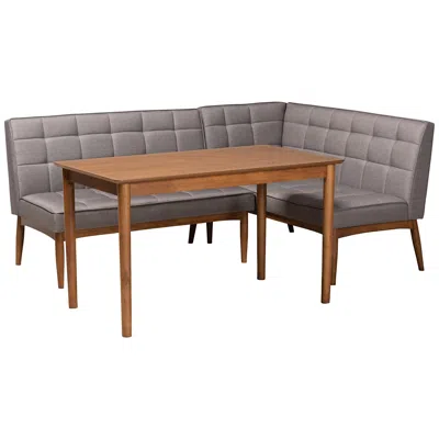 Baxton Studio Sanford Gray Fabric And Wood 3-piece Dining Nook Set In Brown
