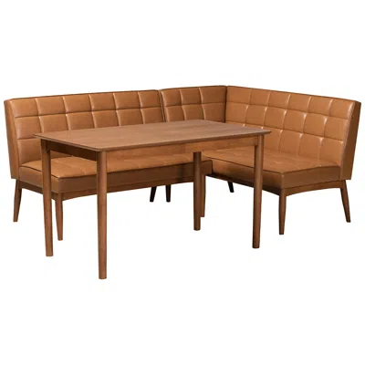 Baxton Studio Sanford Tan Faux Leather And Wood 3-piece Dining Nook Set In Brown