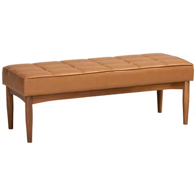 Baxton Studio Sanford Tan Faux Leather Tufted Dining Bench In Brown