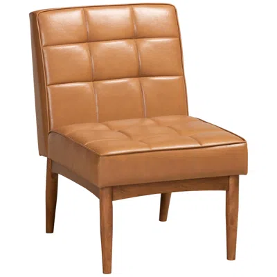 Baxton Studio Sanford Tan Faux Leather Tufted Dining Chair In Brown