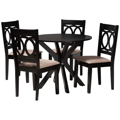 Baxton Studio Sanne Espresso Brown Wood Beige Fabric 5-piece Dining Set