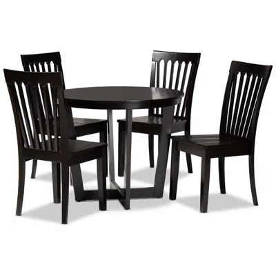Baxton Studio Sasa Dark Brown Wood 5-piece Dining Set In Black