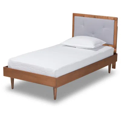 Baxton Studio Saul Light Gray Fabric Twin Size Platform Bed In Brown