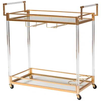 Baxton Studio Savannah 32 3/4" Wide Gold Metal 2-shelf Wine Cart
