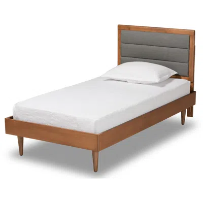 Baxton Studio Seren Dark Gray Fabric Twin Size Platform Bed In Brown