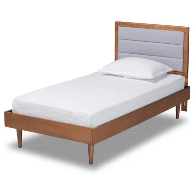 Baxton Studio Seren Light Gray Fabric Twin Size Platform Bed In Brown