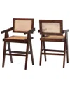 Baxton Studio Set Of 2 Kresna Rattan Counter Stools With Mahogany Wood Frame &  Armrest In Brown