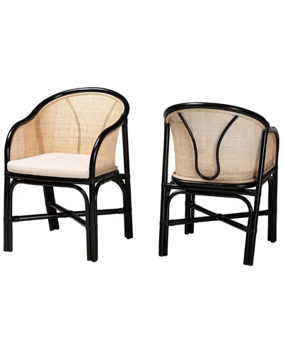 Baxton Studio Set Of 2 Miranda Modern Bohemian Two-tone Rattan Dining Chairs In Black