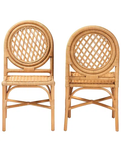 Baxton Studio Set Of 2 Oxford Round Back Rattan Dining Chairs In Brown