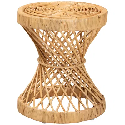 Baxton Studio Seville 15 3/4" Wide Natural Rattan End Table In Brown