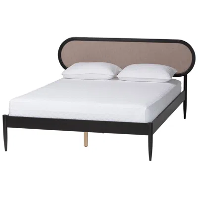 Baxton Studio Shirin Beige Fabric And Black Wood Queen Platform Bed In White