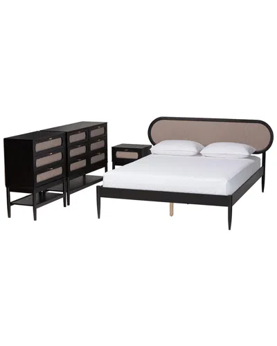 Baxton Studio Shirin Mid-century Queen 4pc Bedroom Set In Black