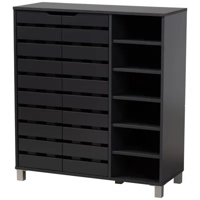 Baxton Studio Shirley 34 1/4"w Dark Gray Wood 2-door Shoe Storage Cabinet In Black