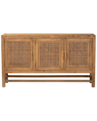 Baxton Studio Sibu Bohemian Rattan & Reclaimed Wood Cabinet In Brown