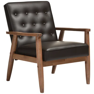 Baxton Studio Sorrento Dark Brown Faux Leather Tufted Lounge Chair In Black