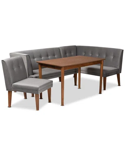 Baxton Studio Stewart Mid-century Modern Velvet Upholstered 4pc Dining Nook Set In Grey