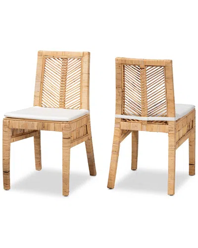 Baxton Studio Suci Modern Bohemian Rattan 2-piece Dining Chair Set In White