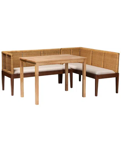 Baxton Studio Tabanan Modern Wood 3pc Dining Nook Set In Brown