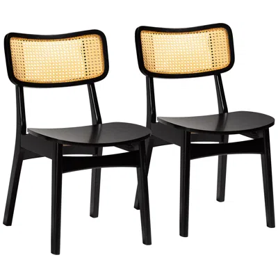 Baxton Studio Tafari Dark Brown Wood Dining Chairs Set Of 2 In Black