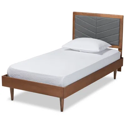 Baxton Studio Tasha Dark Gray Fabric Walnut Brown Twin Size Platform Bed