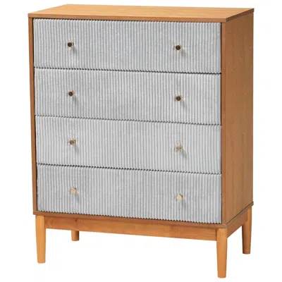 Baxton Studio Taylin Grey Corduroy And Oak Brown Wood 4-drawer Chest