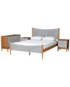 Baxton Studio Taylin Mid-century Corduroy & Wood Queen 4pc Bedroom Set With 2 Nightstands