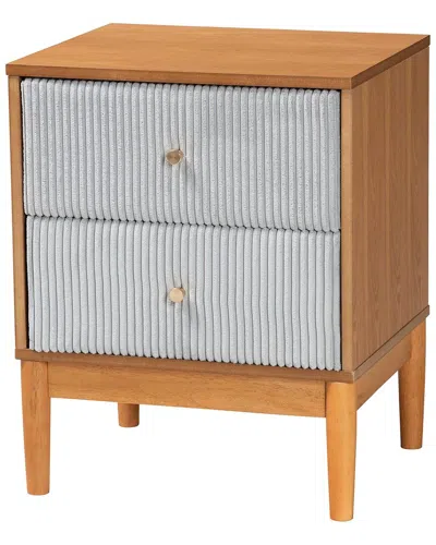Baxton Studio Taylin Mid-century Corduroy & Wood 2-drawer Nightstand