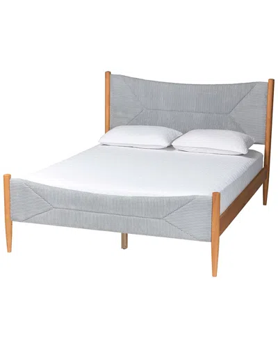 Baxton Studio Taylin Mid-century Corduroy & Wood Queen Bed