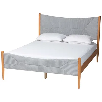 Baxton Studio Taylin Mid-century Grey Corduroy And Oak Brown Wood Queen Bed In Gray