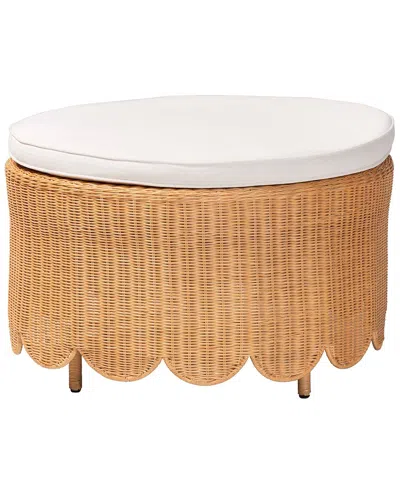 Baxton Studio Teresa Bohemian Scalloped Rattan Ottoman In Neutral