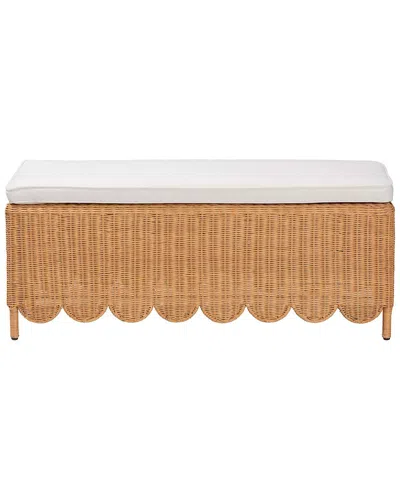 Baxton Studio Teresa Bohemian Scalloped Rattan Ottoman Bench In Brown